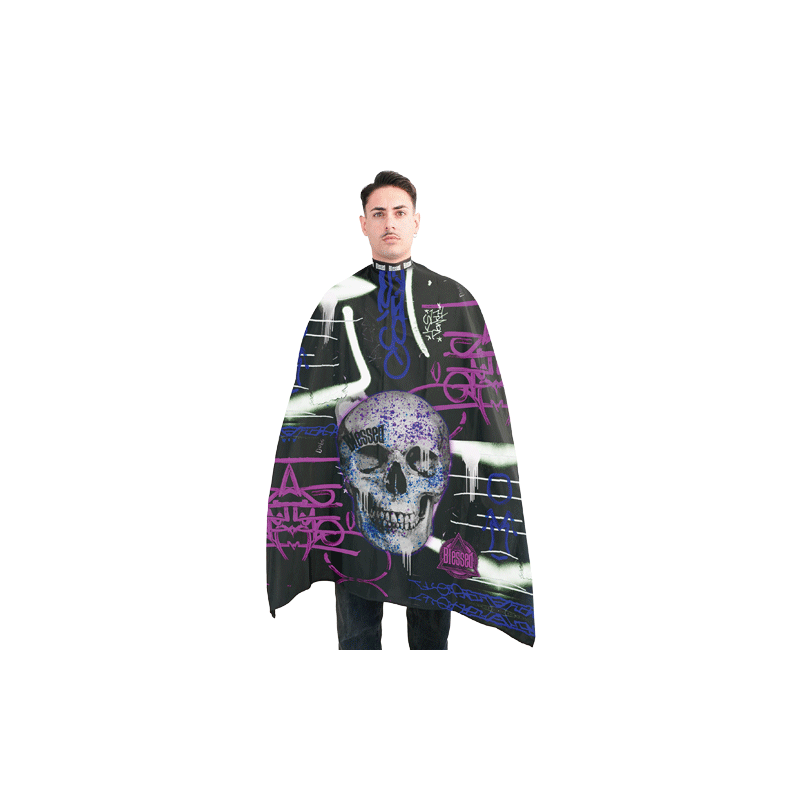 BLESSED – CAPA DE PELUQUERÍA CON CUELLO DE NEOPRENO PURPLE SKULL