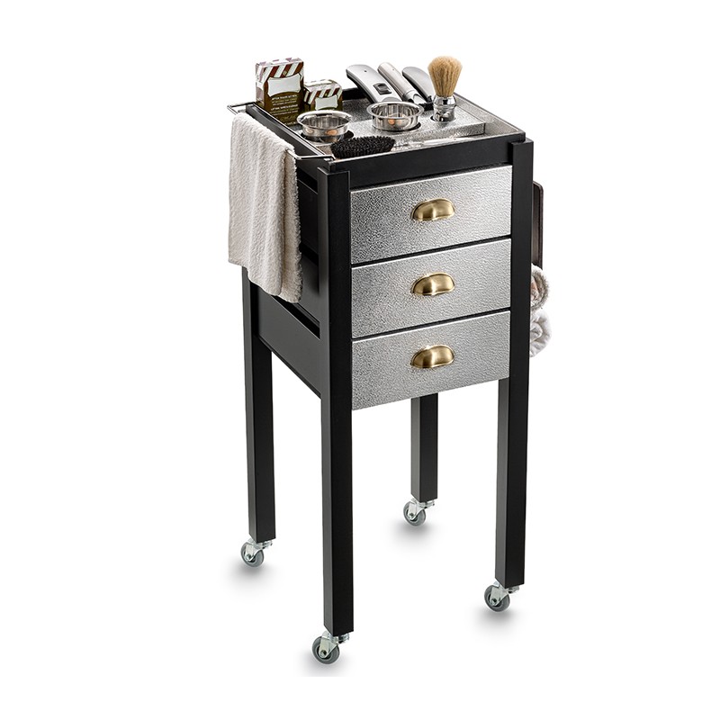 EUROSTIL - CARRITO DE BARBERÍA EN PLATA CON 3 CAJONES