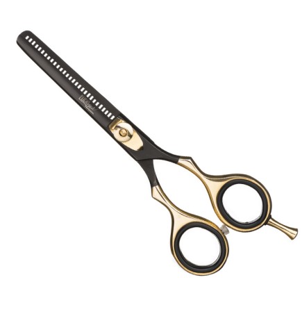 EUROSTIL - TIJERAS ELEGANT NEGRA CON FILO NAVAJA Y MANGO DORADO