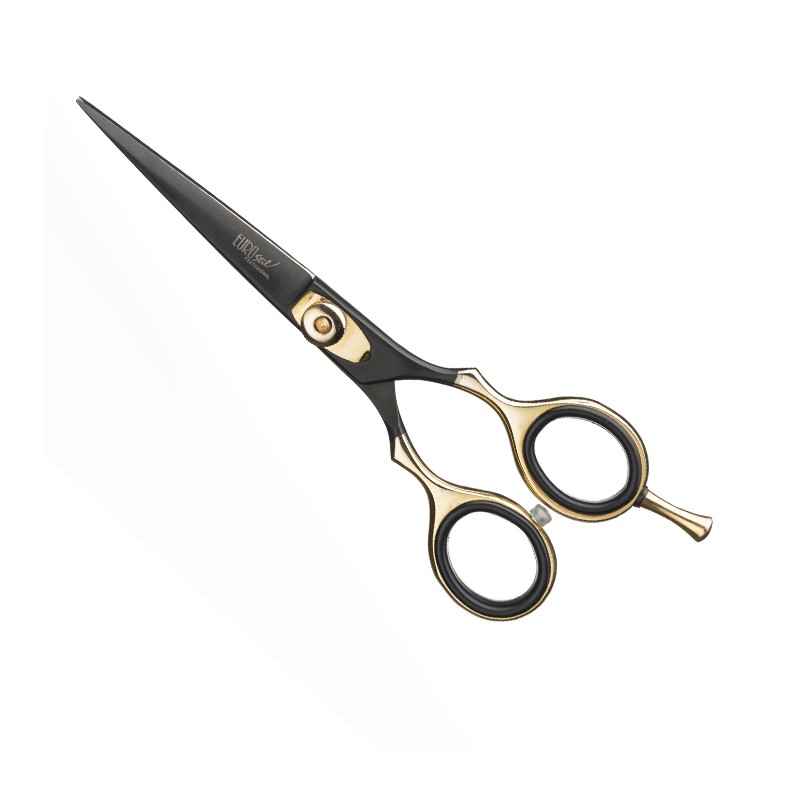 EUROSTIL - TIJERAS ELEGANT NEGRA CON FILO NAVAJA Y MANGO DORADO