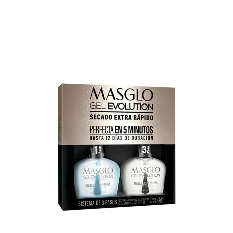MASGLO - KIT GEL EVOLUTION EFECTO GEL BASE Y BRILLO