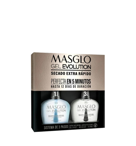 MASGLO - KIT GEL EVOLUTION EFECTO GEL BASE Y BRILLO