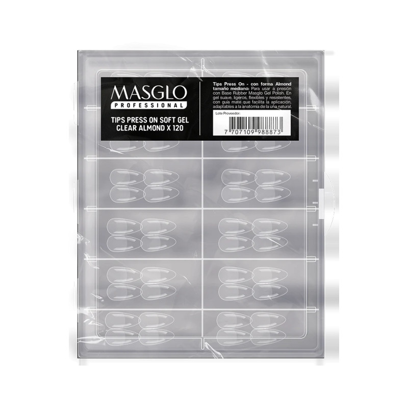 MASGLO - TIPS PRESS ON SOFT GEL CLEAR CAJA X 120 UND
