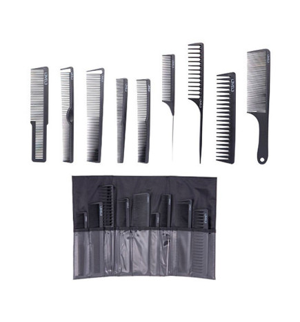 L3VEL3 - SET DE 9 PEINES NEGRO CON FUNDA