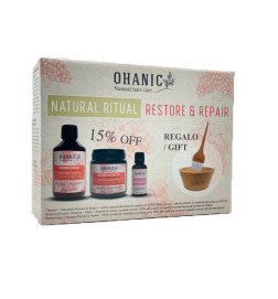 OHANIC - KIT RITUAL REPAIR CHAMPÚ, MASCARILLA, ACEITE DE ALMENDRA Y KIT DE MADERA