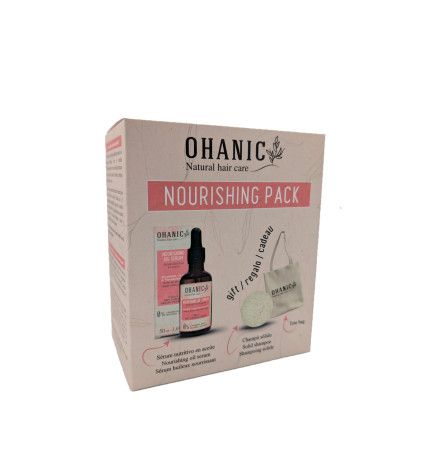OHANIC - PACK NUTRITIVO SÉRUM, CHAMPÚ SÓLIDO Y TOTE BAG
